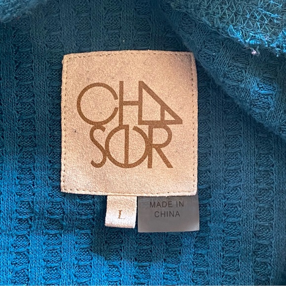 Chaser Teal long sleeve waffle hoodie, Large - Picture 7 of 8